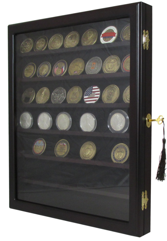 Locking Coin and Challenge Coin Cabinet with 7 Shelves and Lock